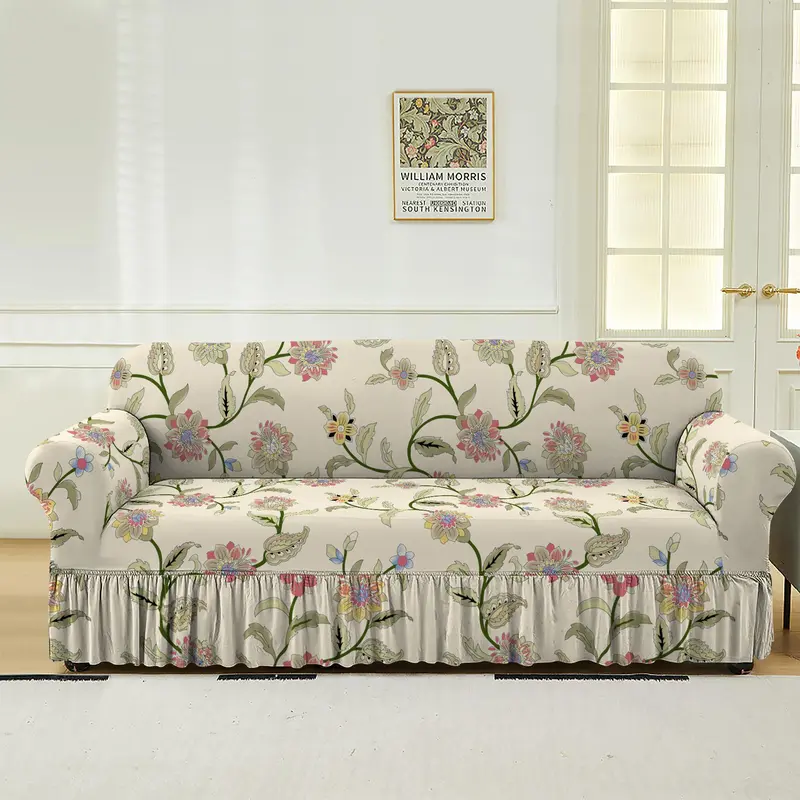 Floral Print Sofa Cover, 1 Count Sofa Slipcover with Skirt, Dustproof Sofa Protector for Home Living Room, Sofa Protector for Home Living Room 5