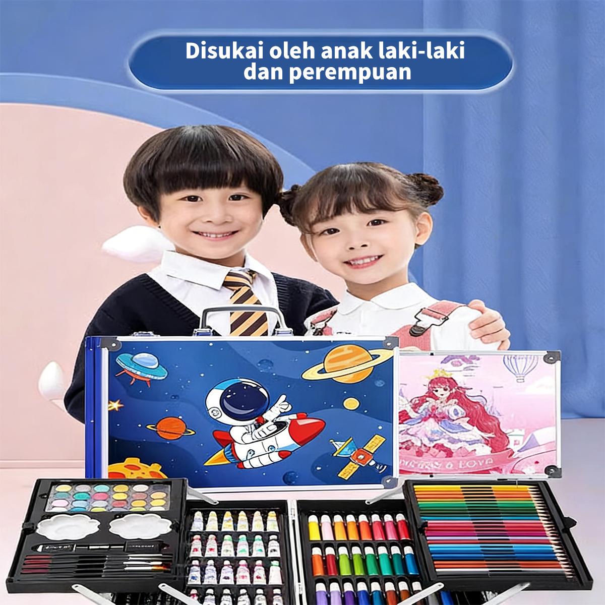[DOTDING]Set Cat Air Deluxe 144PCS Alat Menggambar Portabel Dengan Tas Pembawa Cat Air Crayon Minyak Pensil Warna Untuk Hadiah Anak Perlengkapan Seni & Alat Tulis Sekolah