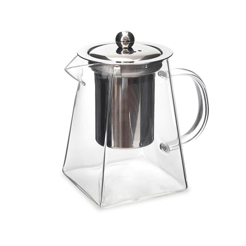 Glass Tea Pot with Removable Stainless Steel Filter & Handle, Clear Square Tea Pot & Tea Cup Set, Tea Making Tool for Home Office Use, Home Accessories, Kitchen Accessories 4