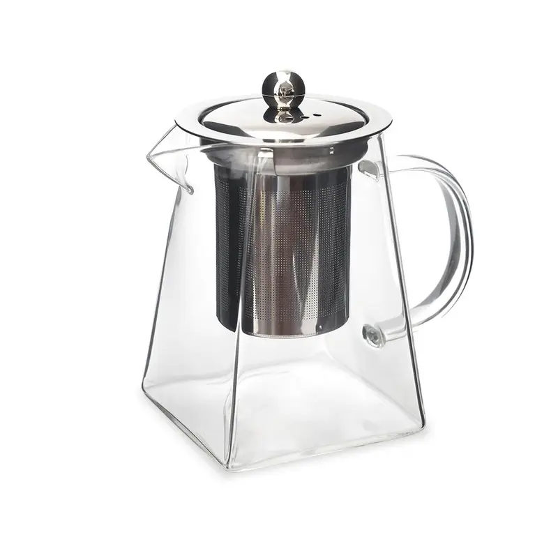 Glass Tea Pot with Removable Stainless Steel Filter & Handle, Clear Square Tea Pot & Tea Cup Set, Tea Making Tool for Home Office Use, Home Accessories, Kitchen Accessories 4