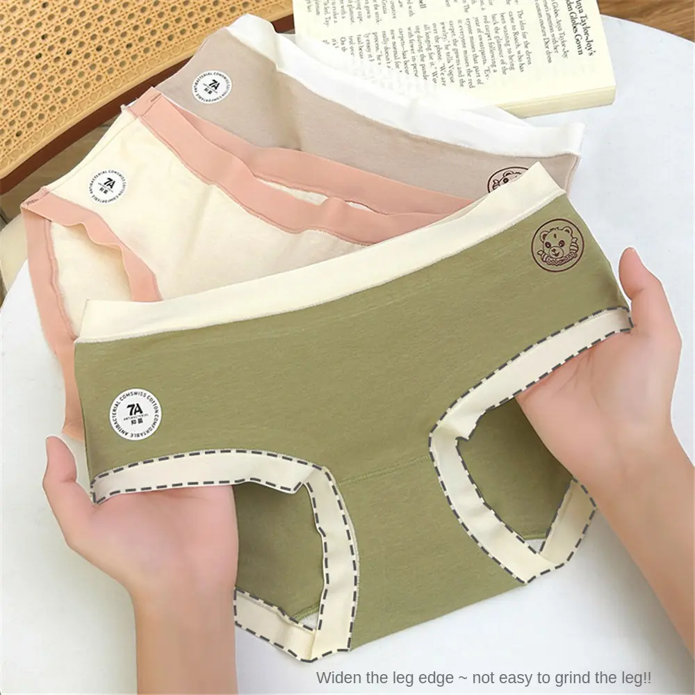 Đồ Lót Thể Thao, Cotton Nguyên Chất 7A Kháng Khuẩn, Thoải Mái, Dành Cho Phụ Nữ Và Trẻ Em Gái, cạp vừa, Liền Mạch, Quấn Hông, Thân Thiện Với Làn Da, Thoáng Khí, Quần Sịp, Màu Tương Phản