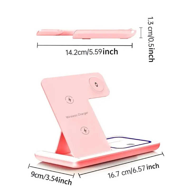 3 in 1 Wireless Fast Charging Stand, 15W Wireless Intelligent Identification Charger, Foldable Storage Travel Charger for Desktop Office Business Trip 1