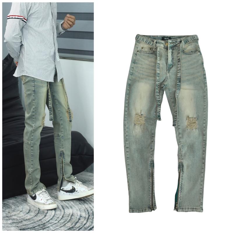 Quần jean nam Bear streetwear form slimfit,màu xanh vàng tặng kèm dây đai KC032