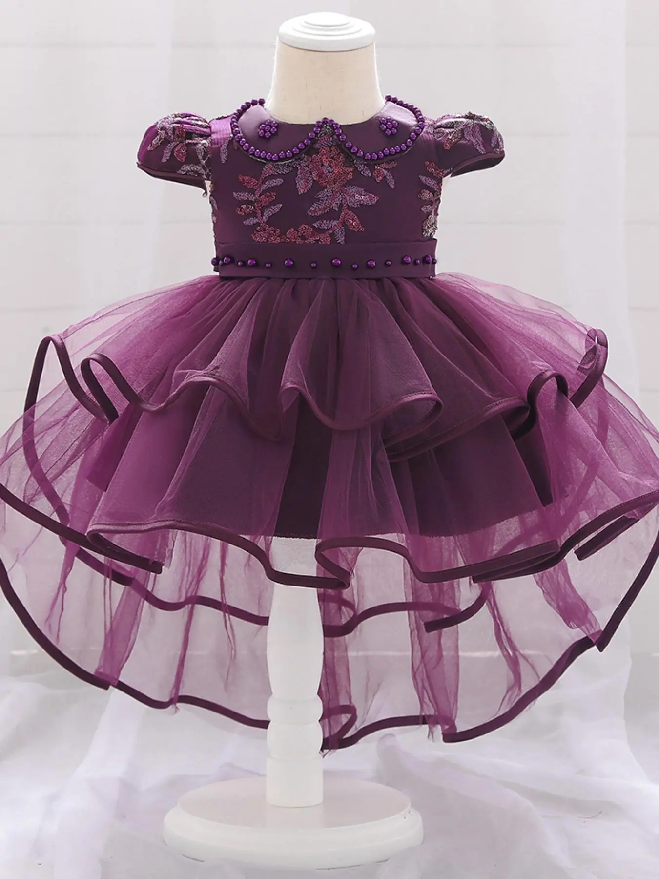 Baby Girl's Contrast Sequins Puff Sleeve Tulle Dress, Cute Elegant Princess Dress for Party Birthday Festival, Infant Toddler Kids Clothes for All Seasons
