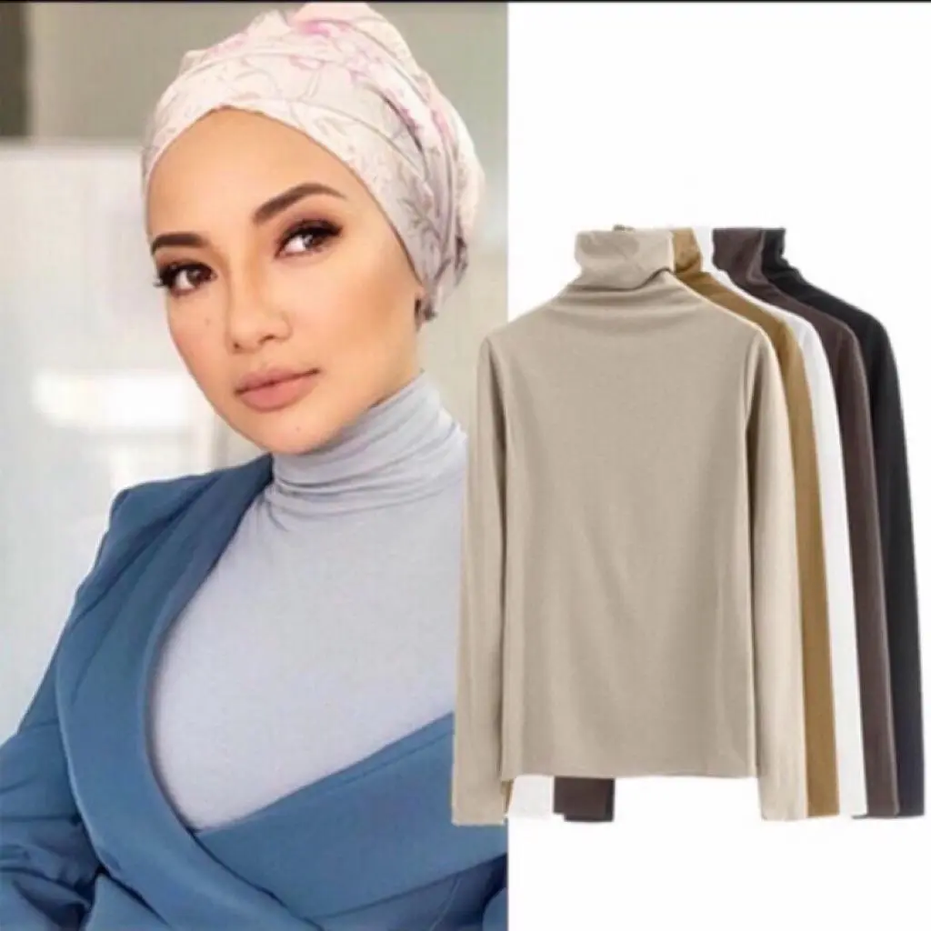 Muslimah Turtleneck Inner Women Baju Blouse High Neck Long Sleeved Top Slim Office