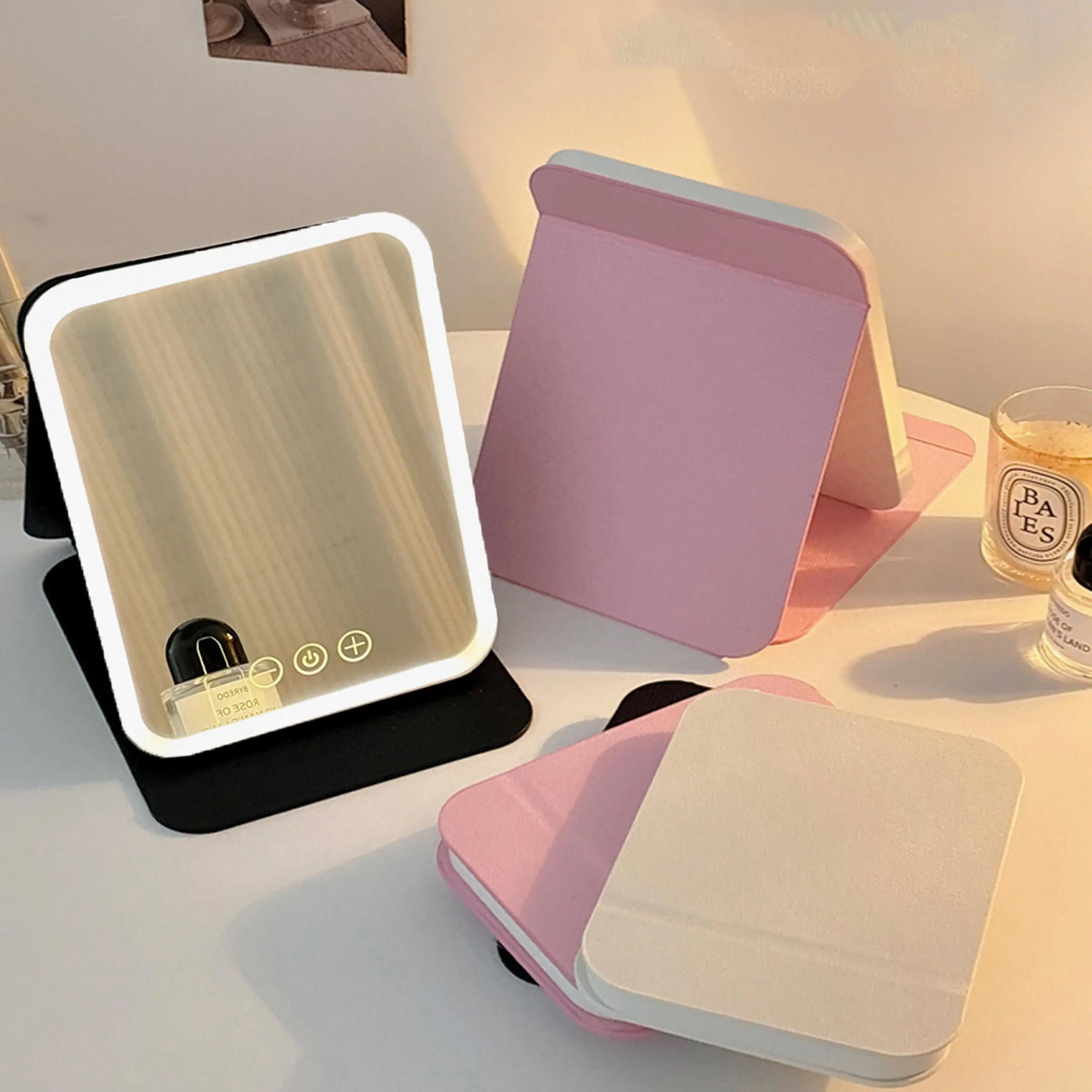 Foldable Makeup Mirror with Led Light, Rechargeable Desktop Electric Mirror, Portable Mirror for Home, Office, Dormitory, Bedroom, Living Room, Birthday Gift Ideas, Decor, Interior, Makeup