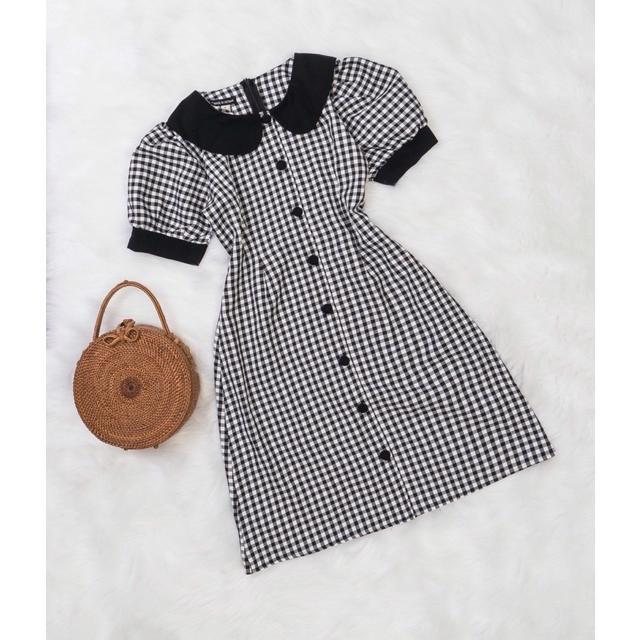 [Blapinkshop] Đầm caro Blapink đầm cổ sen phối màu sọc caro phong cách dễ thương nhí nhảnh 4