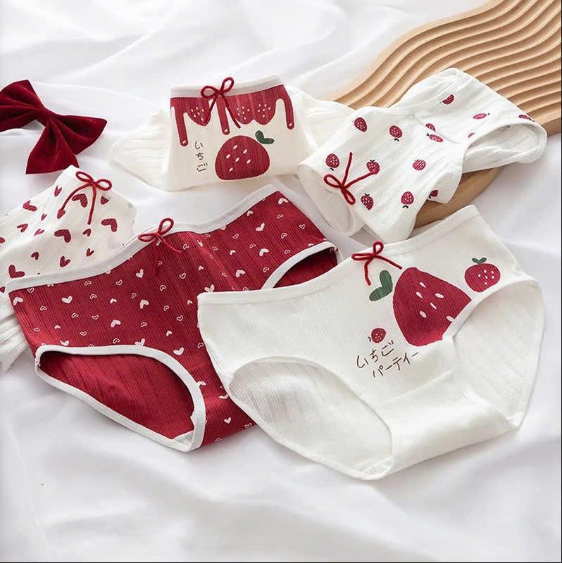 Combo 10 (or5) quần lót nữ cu te Dâu Đỏ dễ thương 33-65kg- cho các bé gái mới lớn , học sinh và chị em