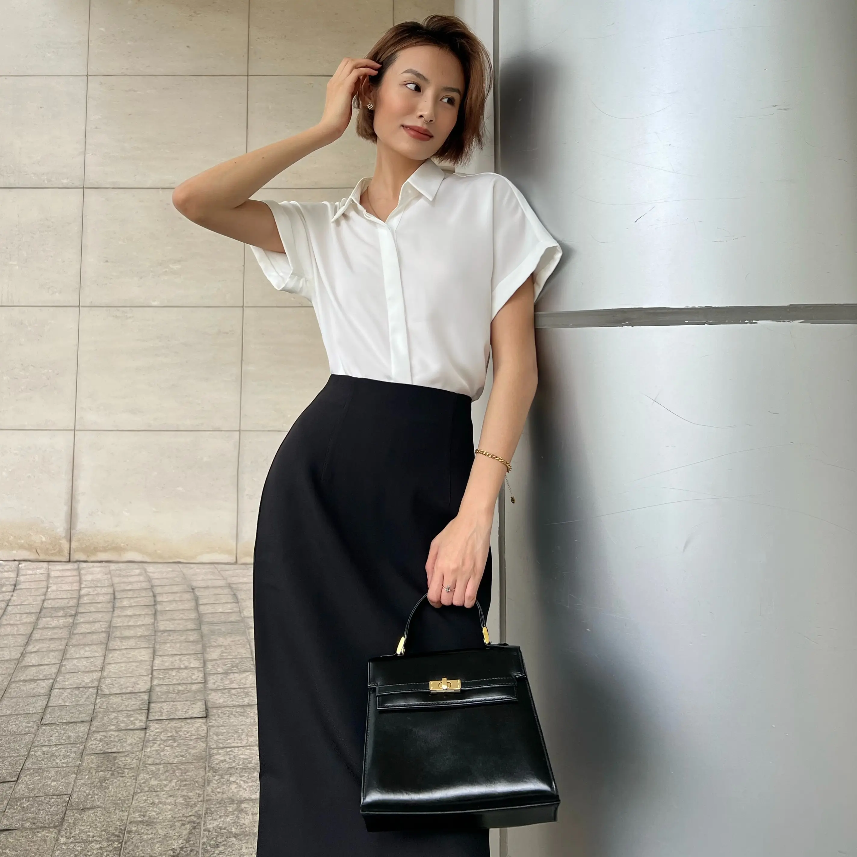Thekat.shop - Áo sơ mi nữ tay liền, chất liệu lụa ý ít nhăn, thoáng mát