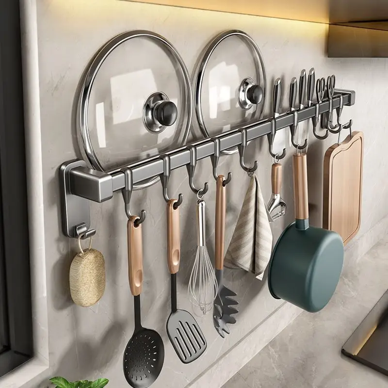Giá Để Đồ Nhà Bếp, Với Giá Để Dao, Móc, Thanh Treo Không Cần Đục Lỗ, Giá Để Thìa Và Thìa, Lưu Trữ Đa Chức Năng, Thích Hợp Cho Thìa Và Dao