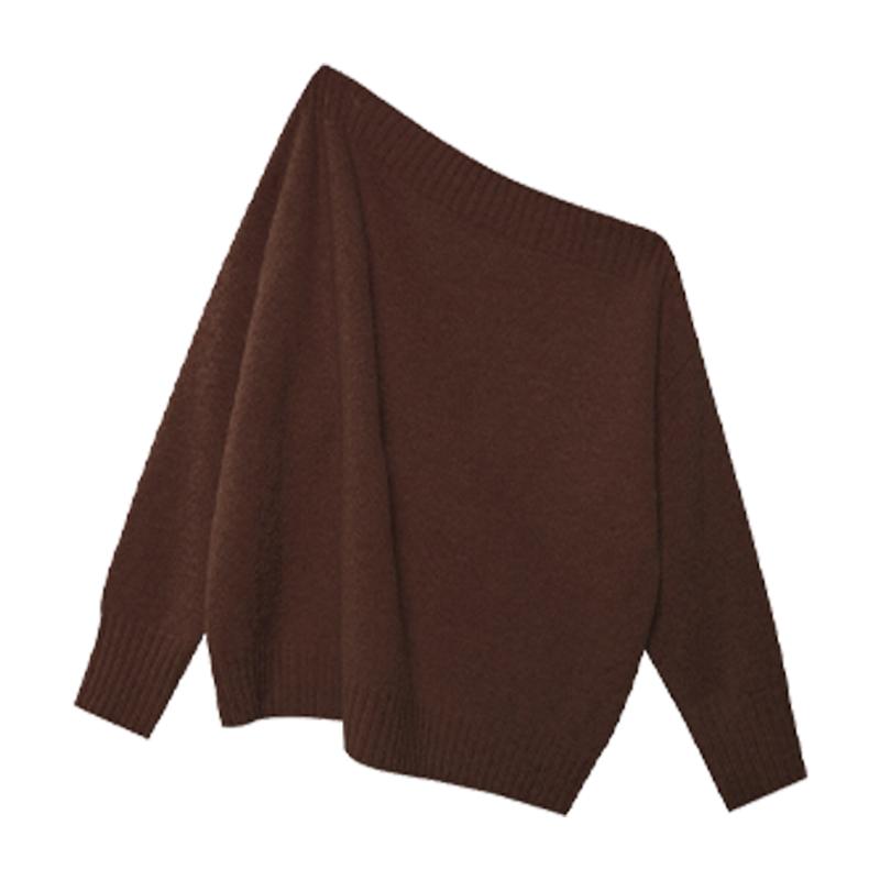 Pakaian Rajut Wanita Lembut dengan Lengan Lentera dan Bahu Terbuka, Sweater dengan Potongan Pinggang yang Rapi