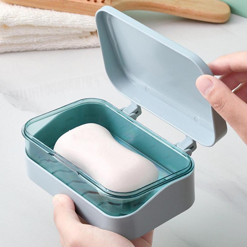 Plastic Bathroom Soap Box With Lids Travel Portable Plate Tray Dish Storage Holder Draining Rack Home Soap Container 0