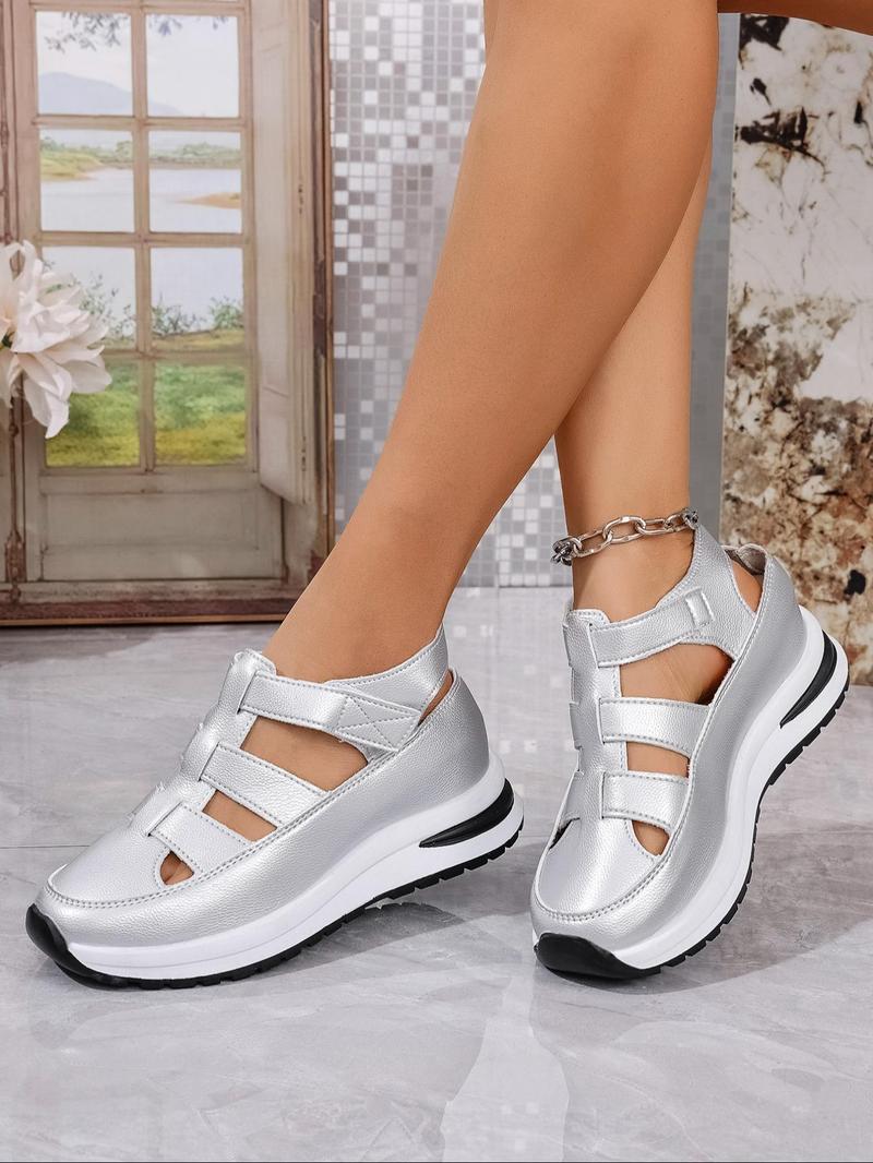 Product Introduction of Women's Fashionable Solid Color Platform Sandals, Casual Comfortable Velcro Sandals for Summer, Female All-match Round Toe Sandals for Daily Wear 3