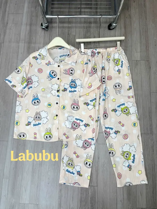 Set bộ tay ngắn quần dài in hình họa tiết dễ thương, bộ ngủ tay ngắn quần dài chất liệu xốp sọc freesize từ 40 - 65 kg cho nữ 6