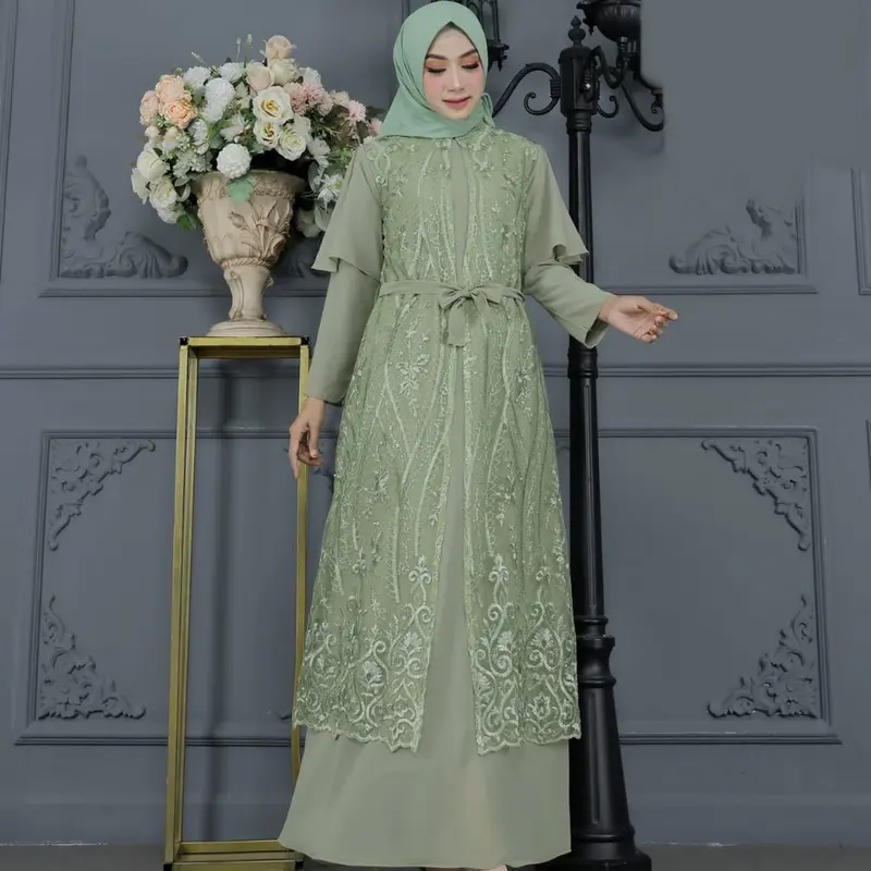 GAMIS OUTER LEPAS JUMBO LD130 S-5L/GAMIS/GAMIS TILE/GAMIS KEBAYA/GAMIS TERBARU Ceruty Mewah Muslim Seragam Tile Pesta Wanita 0