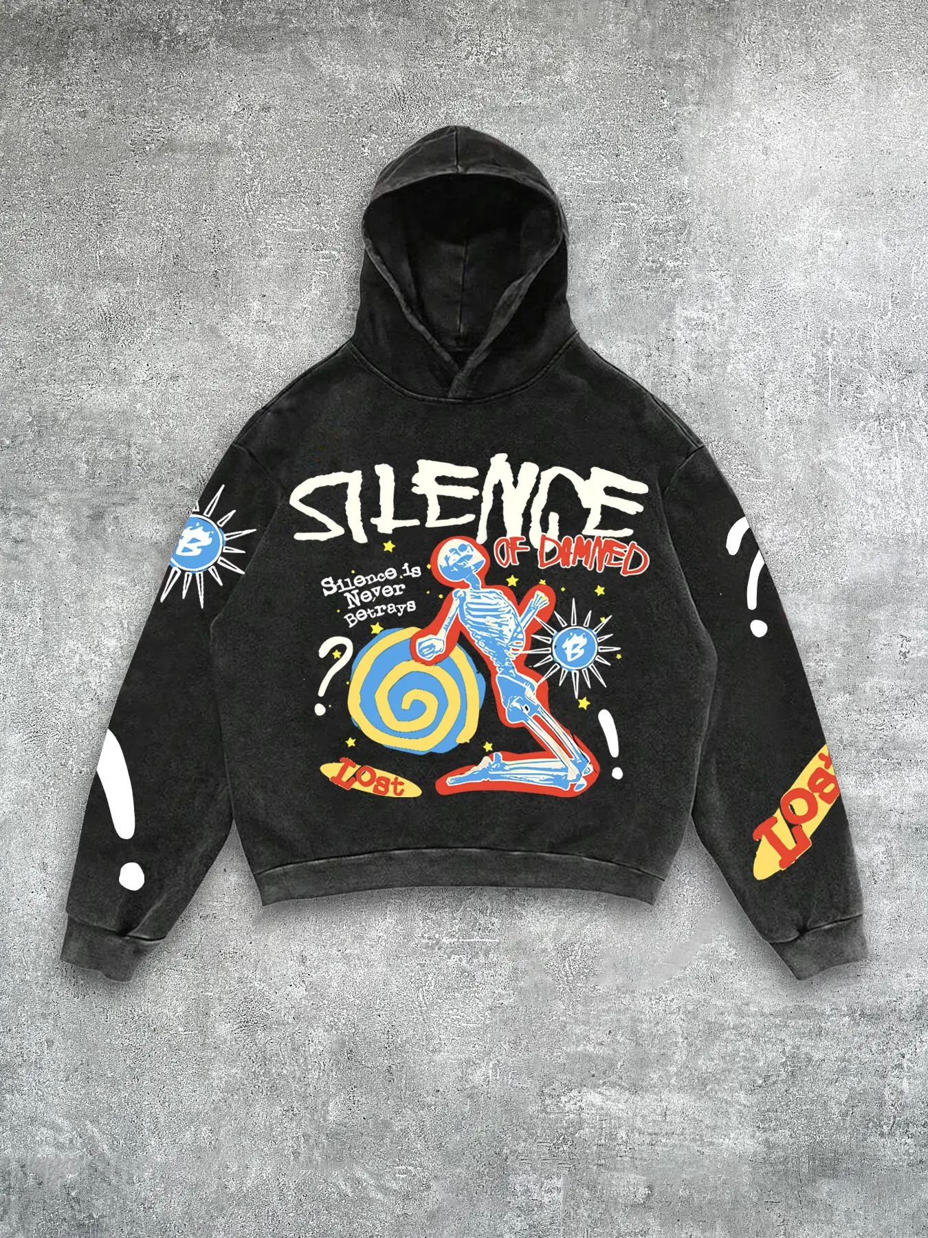 Men's Letter & Skeleton Print Hoodie, Loose Street Fashion Soft Comfy Hooded Long Sleeve Pullover for Daily Wear, Men's Clothes for Spring
