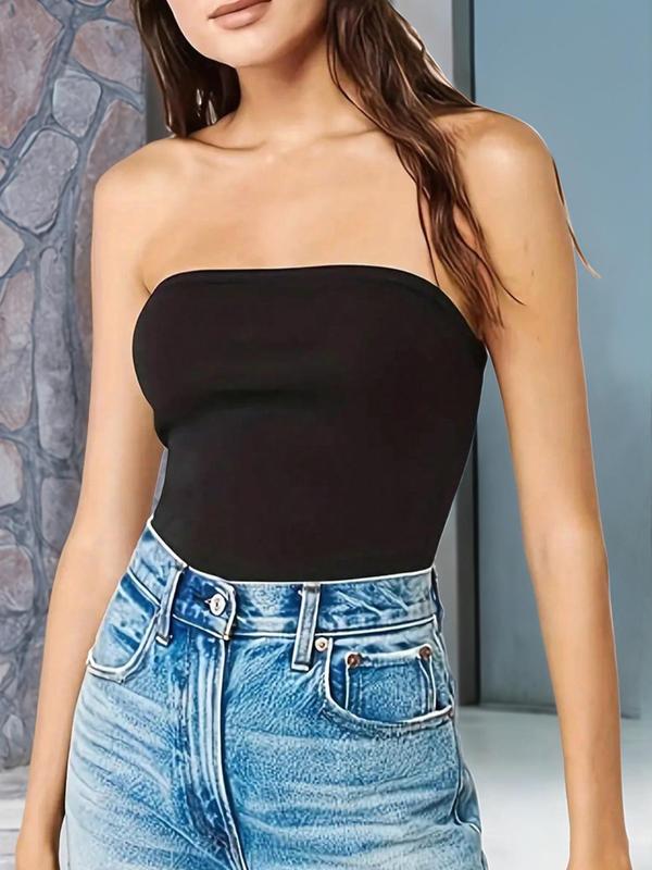 3-piece a Set Women's Summer Solid Color Knitted Strapless High Elastic Cylinder Tube Top Tank Camisole Top Casual Cute Clothes 2