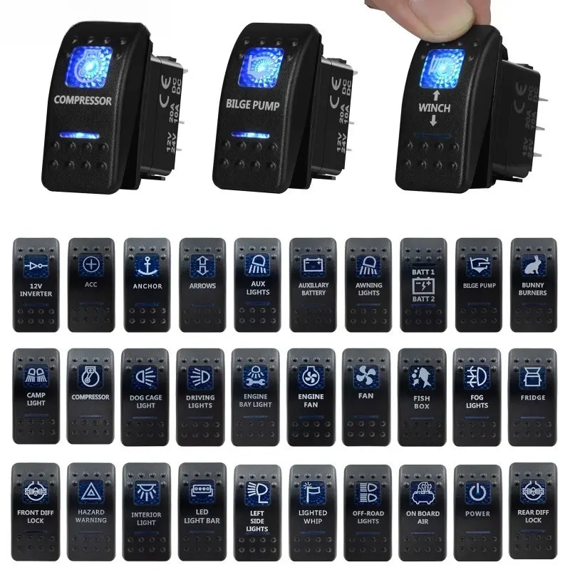 Công Tắc Rocker Chuyển Đổi, trạng thái bật, tắt và tắt, Phụ Kiện Led Xanh DPDT, Thích Hợp Cho Ô Tô, Thuyền, NARVA, Carling, ARB 0