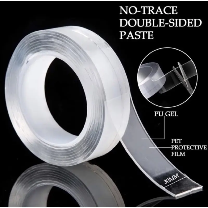 Double Tape Nano Transparan Bening 1/3/5M - Perekat 2 Sisi Kuat Mudah Dilepas Tahan Lama