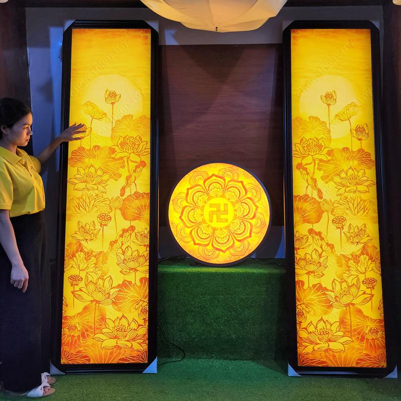 Đèn Hào Quang Phật In Tranh Trúc Chỉ Đôi CHÂN THIỆN MỸ, Trang Trí Bàn Thờ Phật, Bàn Thờ Gia Tiên CTC-TD-07 Decor Decor Phòng