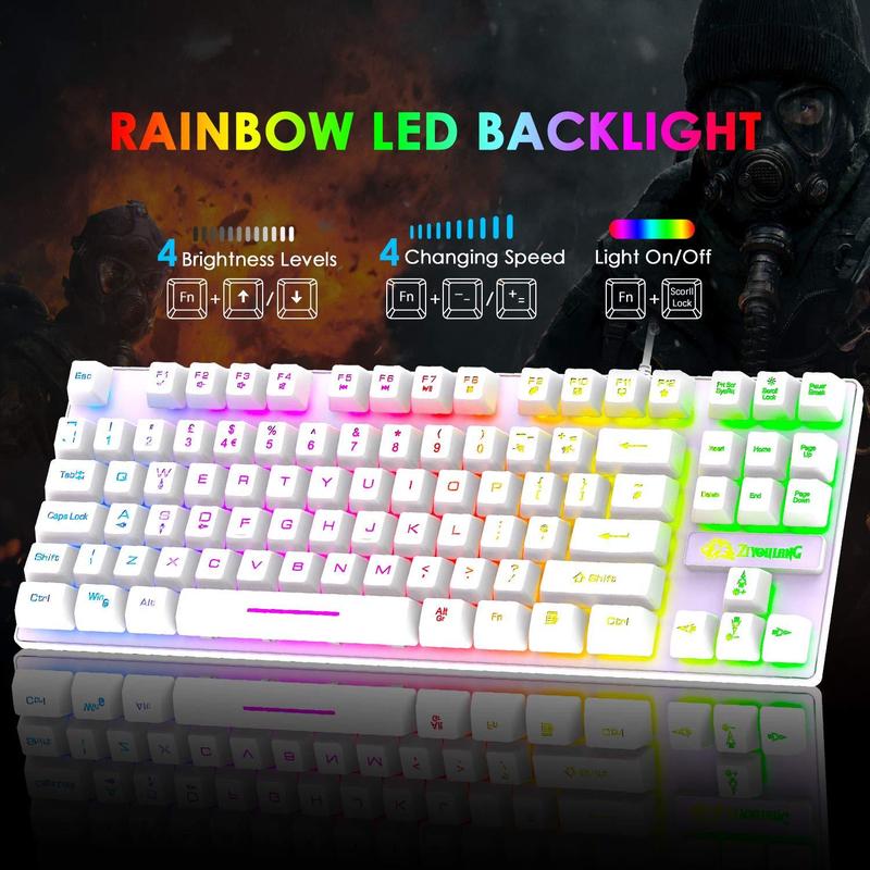 Wired Gaming Keyboard & Honeycomb Shell Design Mouse Combo for PC Computer, 1 Set 88 Keys RGB Backlit Mechanical Keyboard & 6 DPI Adjustable Gaming Mouse 8