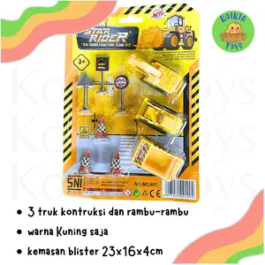 Mainan mobil truk kontruksi kecil dan rambu-rambu construction truck