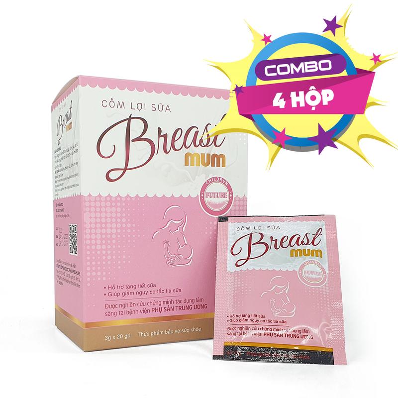 [COMBO 4] Cốm lợi sữa Breast mum - Tăng chất lượng và số lượng sữa mẹ cho mẹ ít sữa, sữa loãng, mất sữa sau khi sinh và đang cho con bú