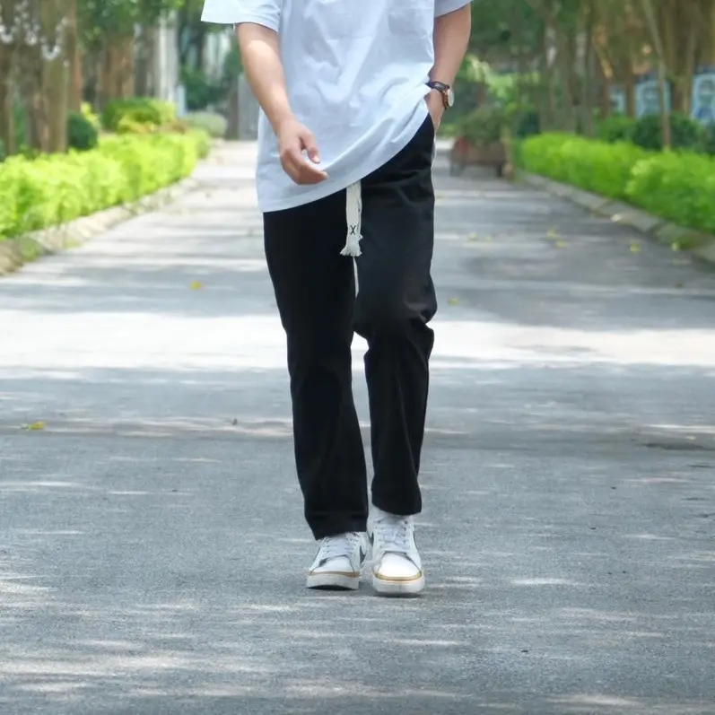 Quần jeans nam baggy chun màu đen Menswear Có Túi Pants thông thường có thể giặt máy