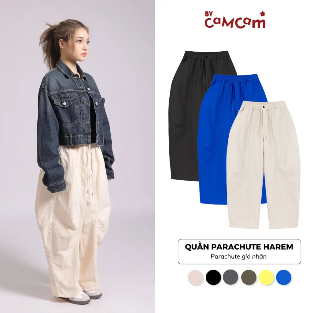 Quần Parachute Pants Harem Dáng Thụng Vintage, Quần Dài Dễ Vận Động Nhật Bản Bycamcam Nam Nữ Women Man