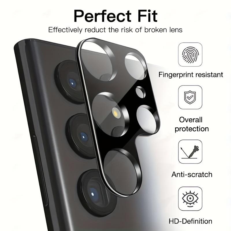 Product Introduction of Aluminum Alloy Camera Lens Protectors for Samsung Galaxy S23 Ultra S22 Ultra - 2PCS HD Tempered Glass Screen Protector, Scratch-Resistant, Easy Installation, Fingerprint Resistant Film for S4 S22 S23 Plus 7