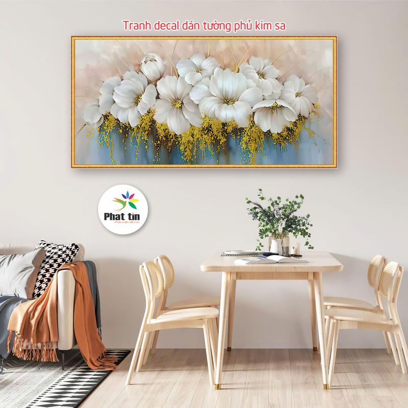Tranh hoa, tranh  dán tường phủ kim sa nhiều chủ dề trang trí phòng khách, decor ngày tết hiện đại, phòng ngủ, tiệm spa, góc live streams, phòng trọ, trang trí tường. Treo Tường Decor Tường Decal