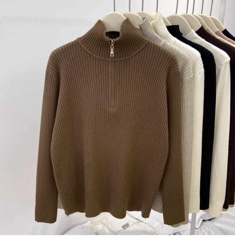 Product Introduction of 200 Wearable plus Size Polo Top Women's Autumn and Winter Half-High Collar Half-Open Zipper Sweater Loose Slimming Sweater Fashion 9
