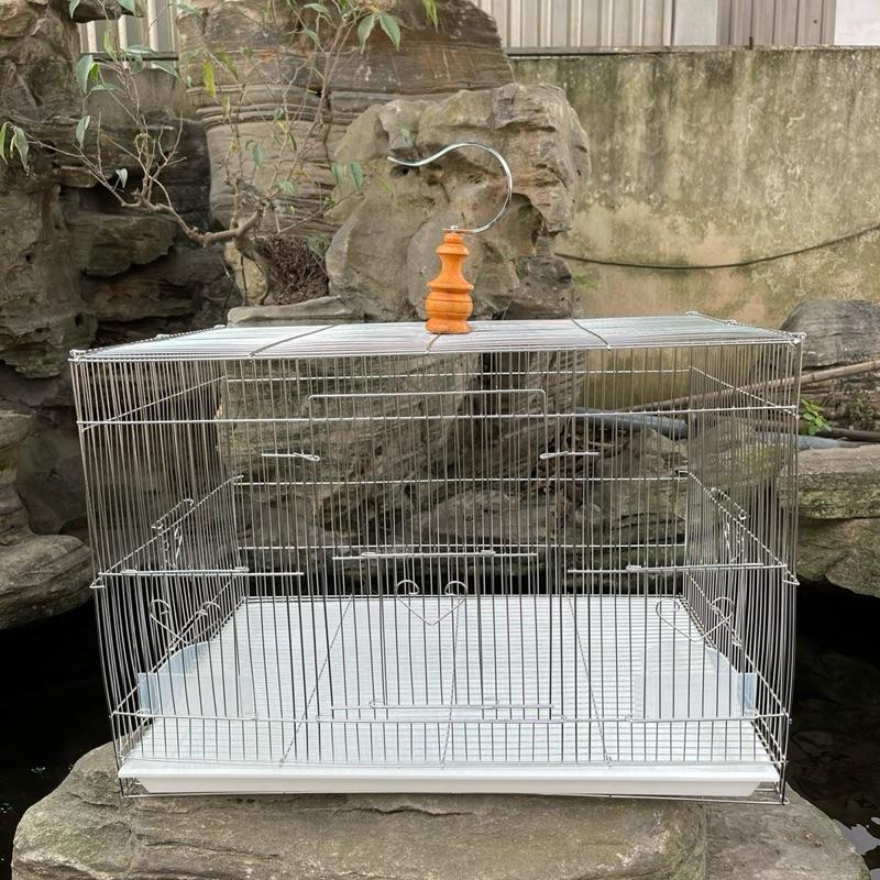 Lồng lực inox 3 trong 1: Tắm chim - tách bổi - tập lực - avi sinh sản, có cửa 2 đầu và cửa trước, có móc nậm chờ sẵn, tặng kèm cầu cóng khay phân