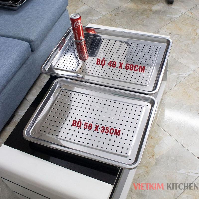 Khay inox úp ly có lỗ - mâm trà chữ nhật nhiều cỡ lớn