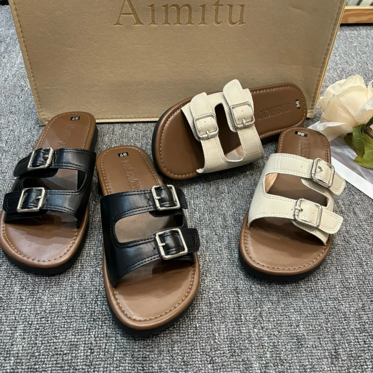 Dép nữ 2 quai ngang da mềm có khuy điều chỉnh - Shoe Collection - DéP, Shoes