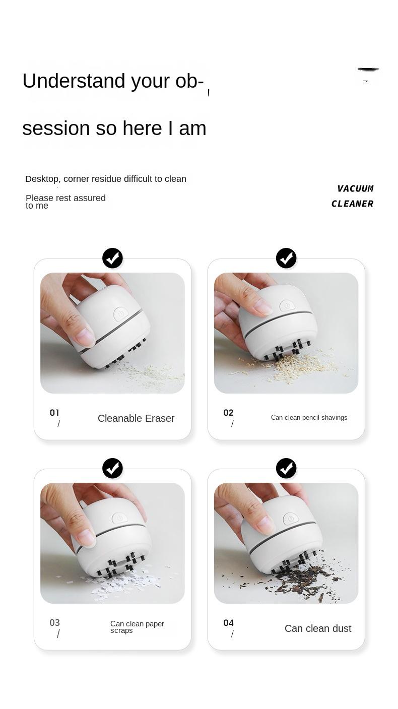 Product Introduction of Cross-Border New Arrival Desktop Vacuum Cleaner Portable Mute Efficient Dust Collection Student Keyboard Pencil Scraps Eraser Cleaner 2