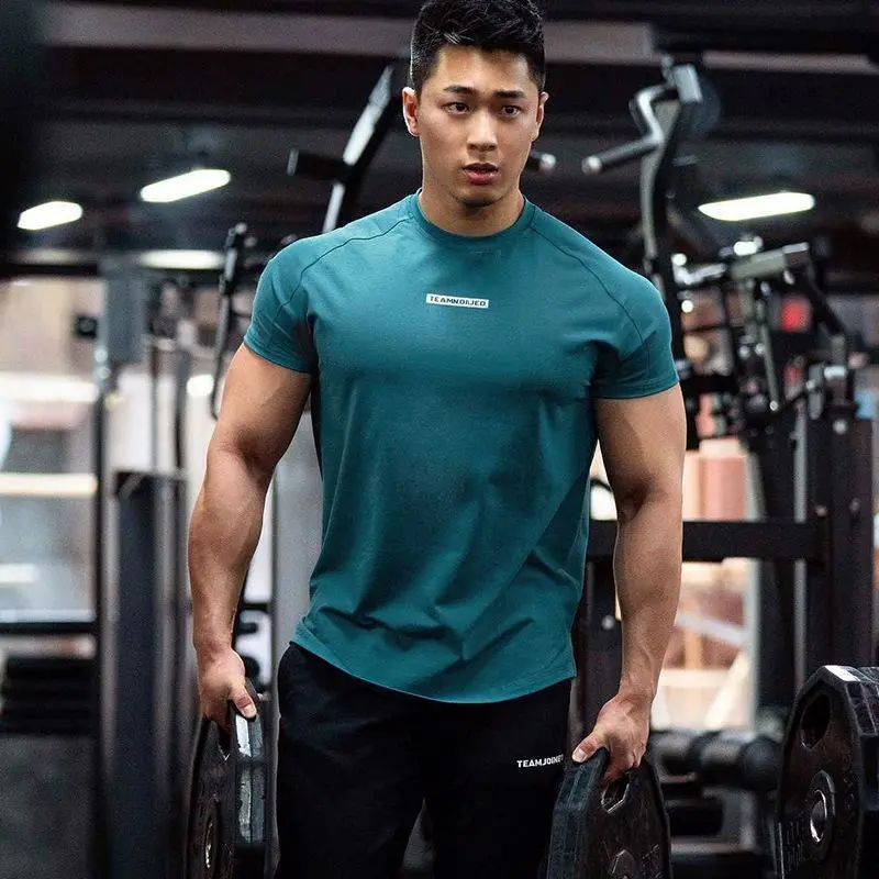 New Men's Sports Short Sleeve Quick-Dry Elastic Moisture-Wicking Round Neck Gym Outdoor Casual Slit Sports T-Shirt