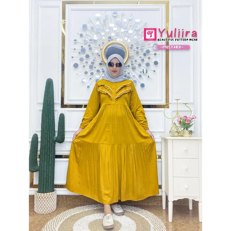 Midi Dress KEYSHA Rayon Twill Cantik Premium Tebal Uniqlo | YULIIRA Kancing Busui Gamis Cantik MidiDress Muslim Pekalongan Nyaman 5