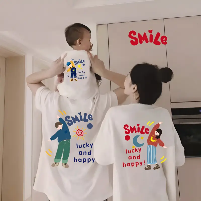 Áo thun gia đình hoạ tiết Smile in 2 mặt sắc nét mặc đi chơi, ở nhà đều đẹp, chất cotton mềm mại, co dãn thoáng mát - TA10 0