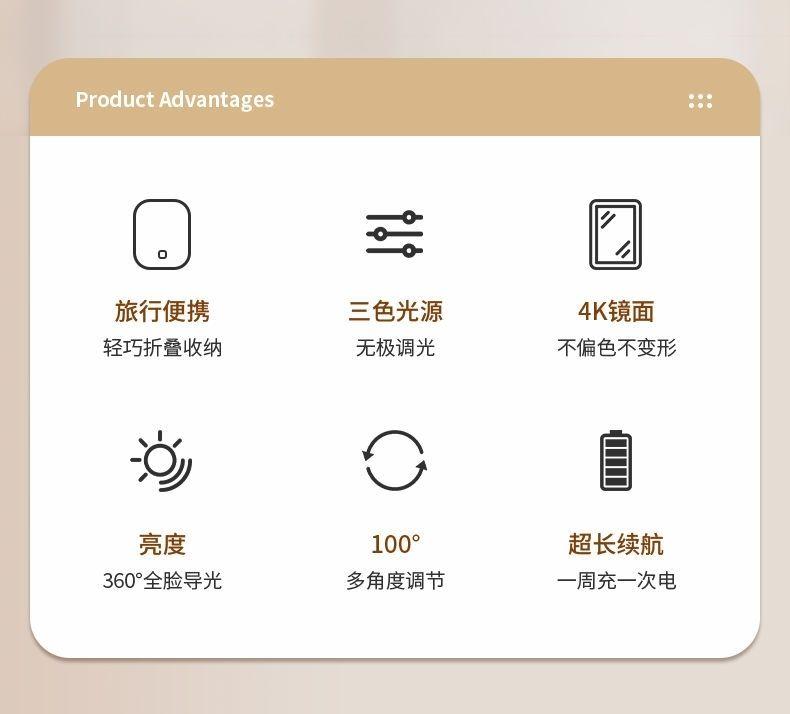 Product Introduction of Gương trang điểm, cầm tay, với đèn LED, thích hợp cho ký túc xá, bàn Phong cách Ins, Có Thể Gập Lại, thích hợp cho phòng ngủ và du lịch sinh viên, gương để bàn 3