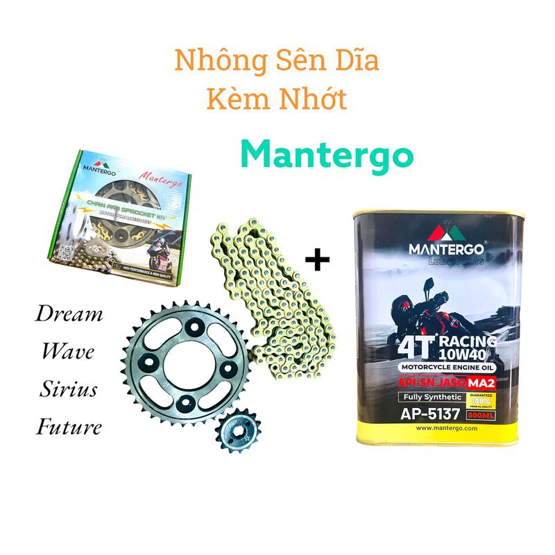 Combo Nhông Xích Kèm Nhớt Mantergo xài cho xe Dream Wave Sirius Future - Phụ Tùng Nhông Sên Dĩa và Dầu Nhớt Xe Máy