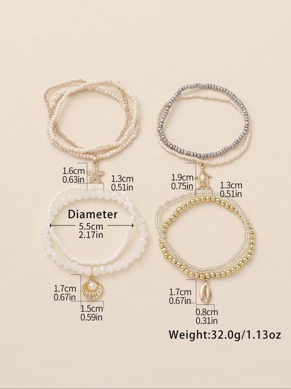 Boho Style Beaded Bracelet, Faux Pearl & Starfish & Shell Decor Charm Bracelet, Fashion Jewelry Accessories for Women & Girls 7