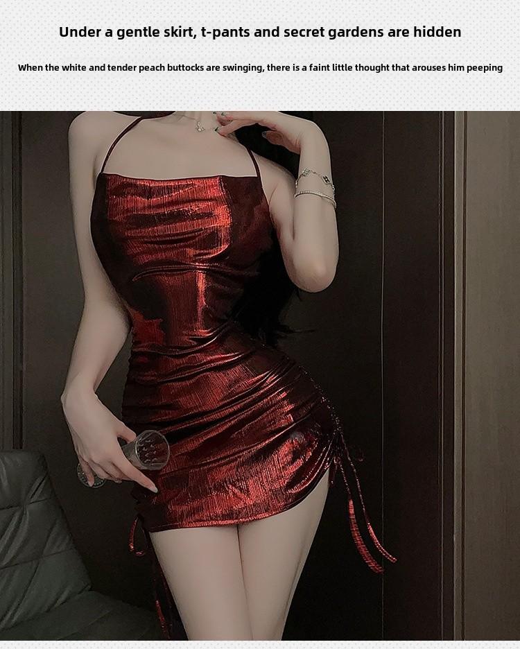 Product Introduction of 【4Z】Sexy halter strap dress, clubwear bodycon mini dress, waist-slimming ruffles bodycon dress, sweet and cool Korean-style nightgown 12