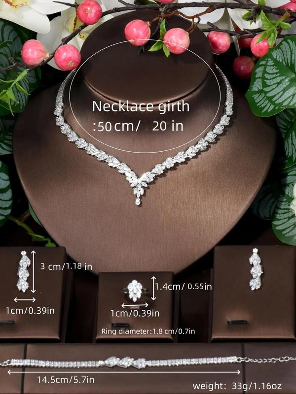 Women's Elegant Rhinestone Decor Jewelry Set, 5pcs/set Exquisite Trendy Chain Necklace & Earrings & Bracelet & Ring, Fashionable Luxury Jewelry Set for Party Decoration 2