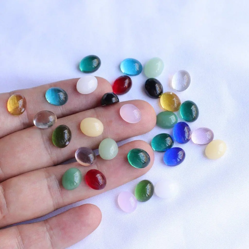 1 hạt thuỷ tinh oval đáy bằng đế bẹt 8*10mm nguyên liệu làm trâm trang sức cổ trang cosplay NL1058