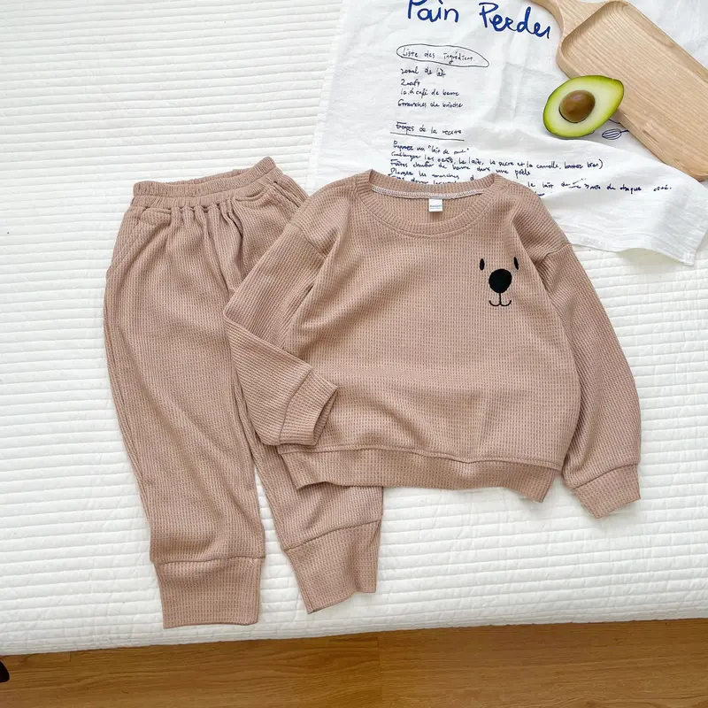 Bộ dài tay thêu mặt chú chó ngộ nghĩnh cho bé, Bộ Thu đông chất tổ ong cho bé trai_ bé gái Từ 8-23kg 8