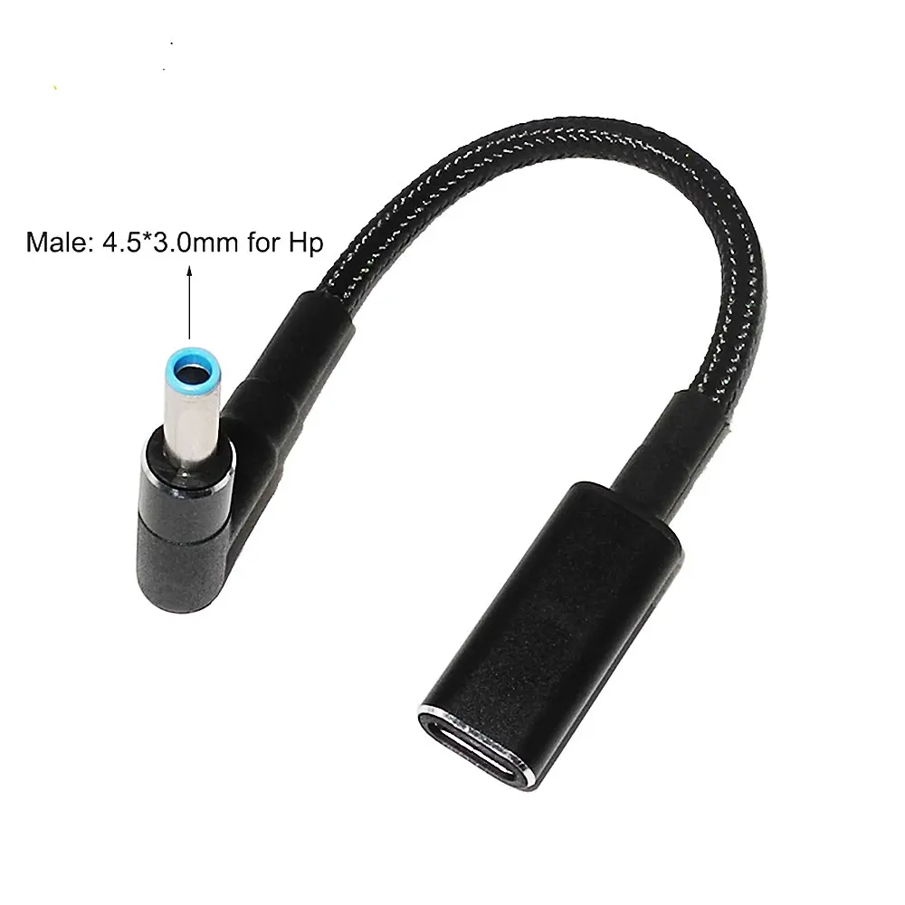 Type C female  to 4.5x3.0mm Plug Converter 100W USB C PD Fast Charging Cable for HP Laptop Charger
