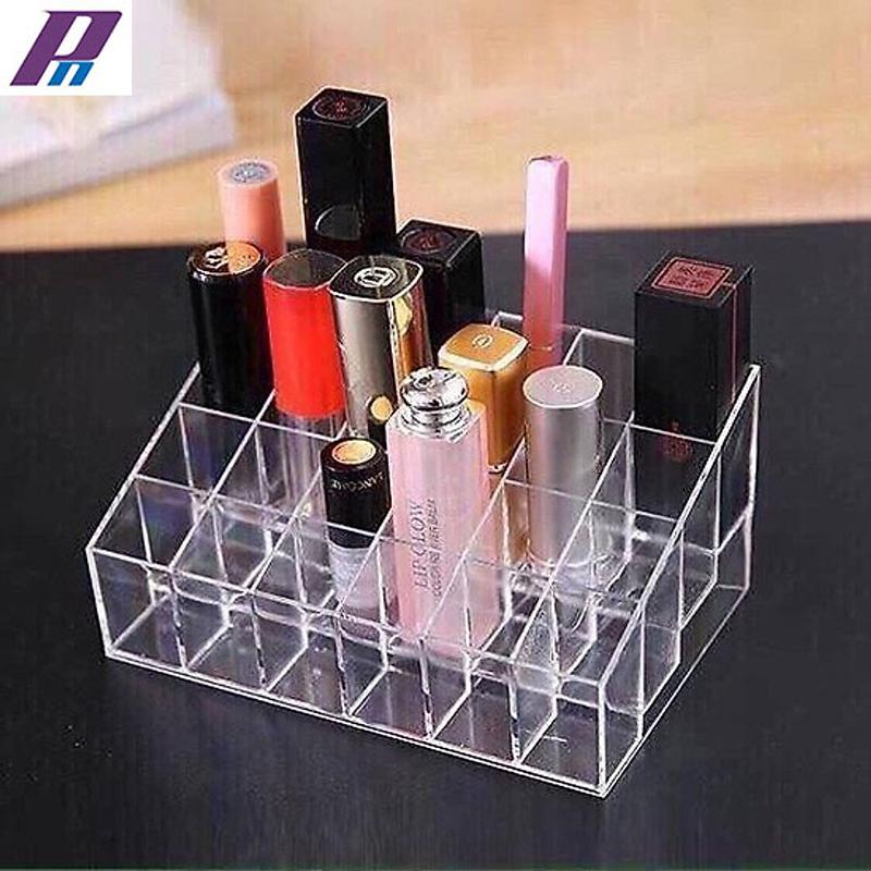 Khay đựng son 24 ô trong suốt, khay đựng son và mỹ phẩm loại nhỏ cùng cọ trang điểm chất liệu mica
