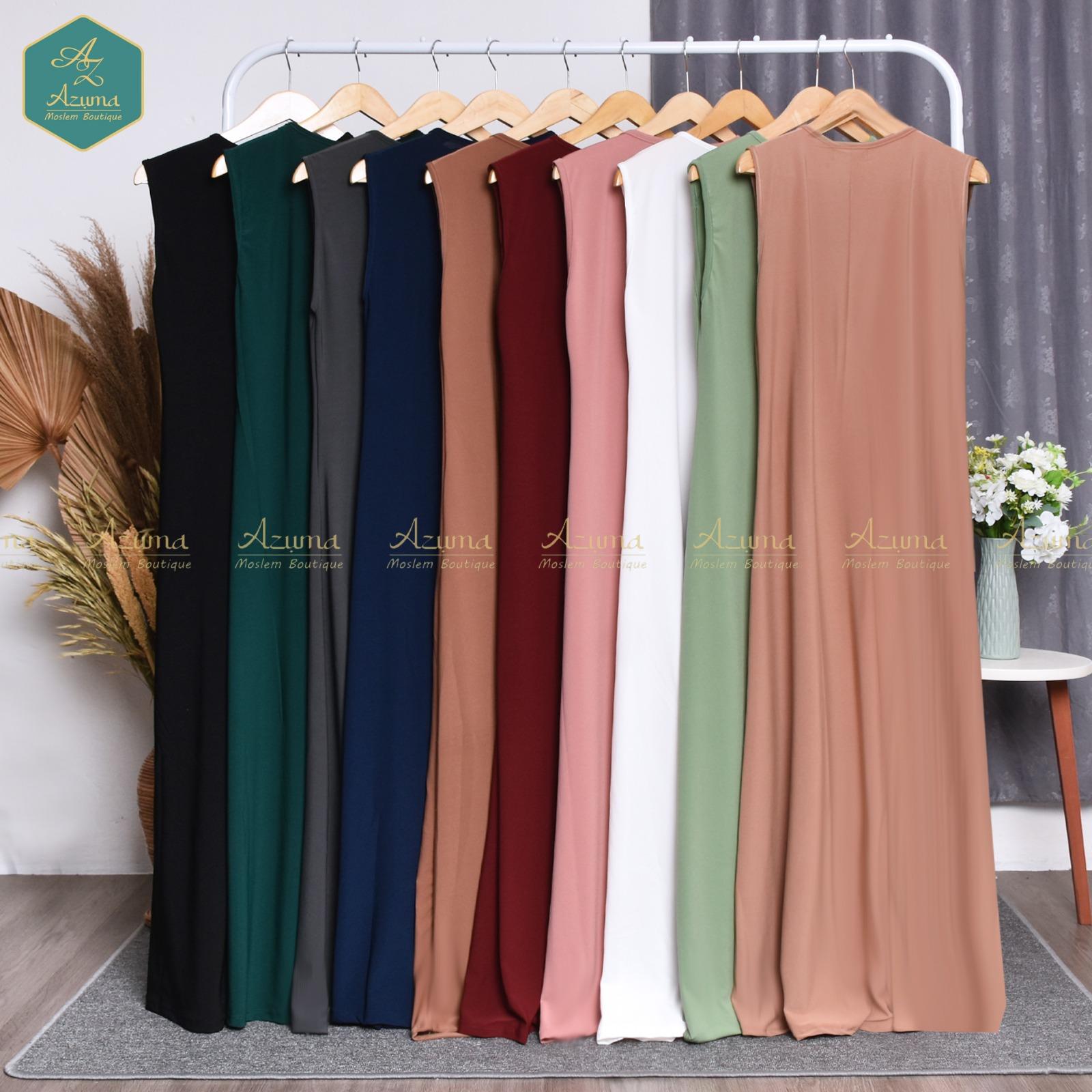 Azuma Gamis Jersey Kensi-Dalaman Gamis Jersey Korea Premium-Inner Dress Fit Muslim Nyaman Panjang Melar Tebal Hitam  Abu Navy Pink Hijau Botol Biru Maxi Outer  Mewah Lebaran 2025
