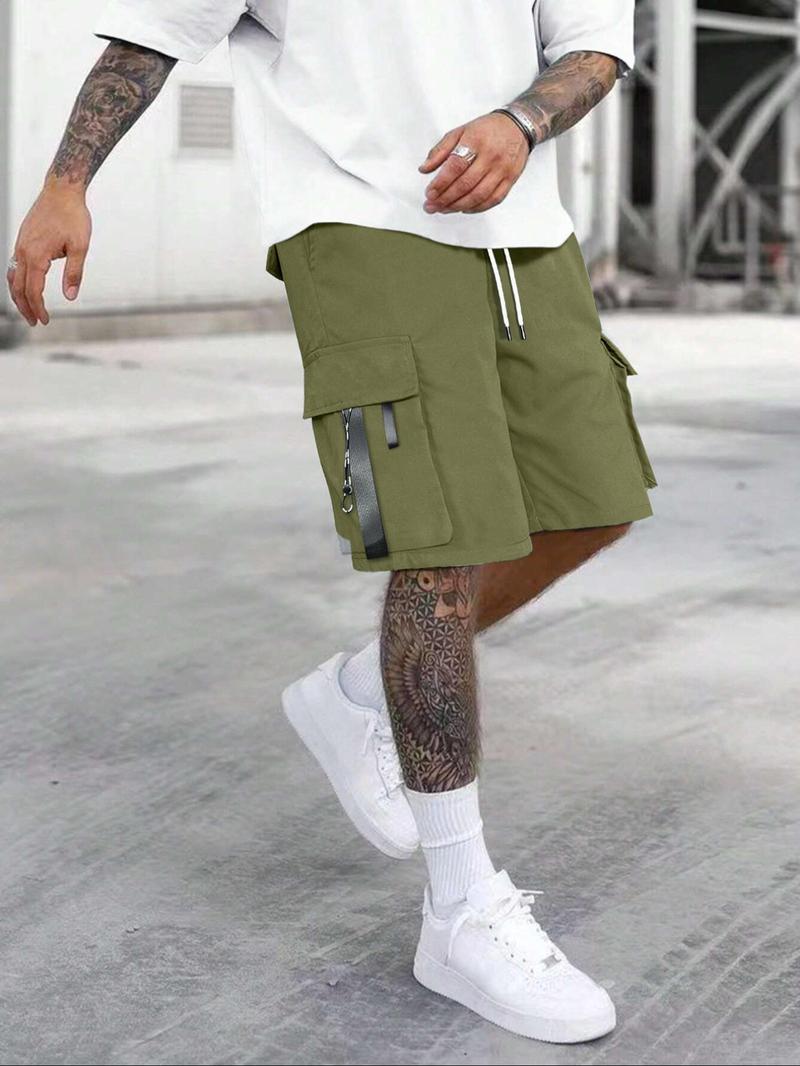 Product Introduction of Men's Solid Drawstring Waist Cargo Shorts, Street Fashion Casual Loose Pocket Straight Leg Shorts for Daily Outdoor Wear, Mens Shorts, Summer Outfits 2024, Mens Bottoms for Summer, Menswear, Going Out Outfits 2024 16